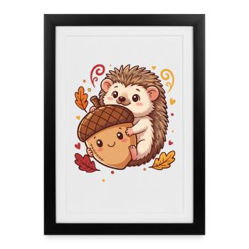 Sweet hedgehog with acorn autumn - Framed poster (27 × 37 cm) - black - Front