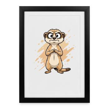 Doubting Meerkat Cartoon - Framed poster (27 × 37 cm) - black - Front