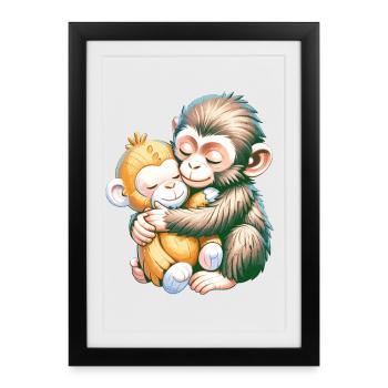 Hugging Monkeys Embrace - Framed poster (27 × 37 cm) - black - Front