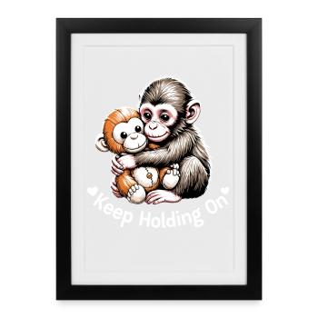Keep Holding On Monkey Hug Illustration - Framed poster (27 × 37 cm) - black - Front