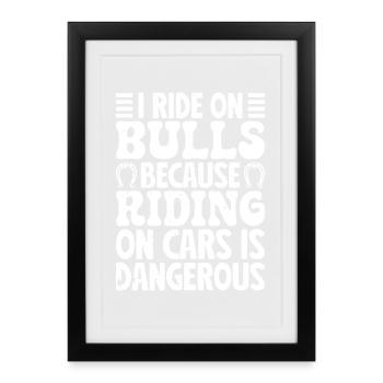 Rodeo Équitation Sur Bulls Cowboy - Affiche encadrée (27 × 37 cm) - noir - Devant