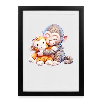 Cuddle Monkeys Embrace - Framed poster (27 × 37 cm) - black - Front
