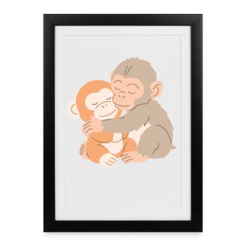 Hugging Monkeys Embrace - Framed poster (27 × 37 cm) - black - Front