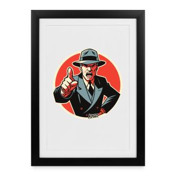 Un gars élégant du mafieux Noir rétro qui pointe du doigt - Affiche encadrée (27 × 37 cm) - noir - Devant