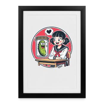 Kawaii Pickle in a Jar and schoolgirl at School - Framed poster (27 × 37 cm) - black - Front