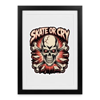 Skate or Cry Skull Tee Design - Framed poster (27 × 37 cm) - black - Front