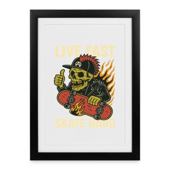 Live Quick Skate Hard Skull - Framed poster (27 × 37 cm) - black - Front