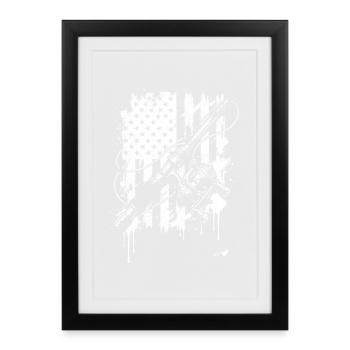 Canne à pêche grunge et graphique de drapeau - Affiche encadrée (27 × 37 cm) - noir - Devant