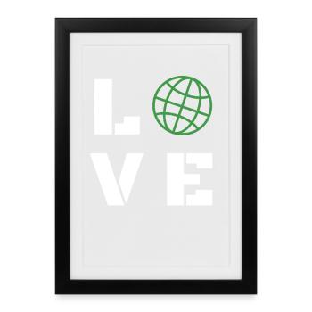 Love Globe Minimalist Typography Graphic - Gerahmtes Poster (27 × 37 cm) - Schwarz - Vorne