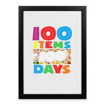 100 School Supplies 100 Days School Design - Framed poster (27 × 37 cm) - black - Front