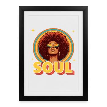 Funk Soul des années 70 Retro Afro Retro Portrait Vintage - Affiche encadrée (27 × 37 cm) - noir - Devant