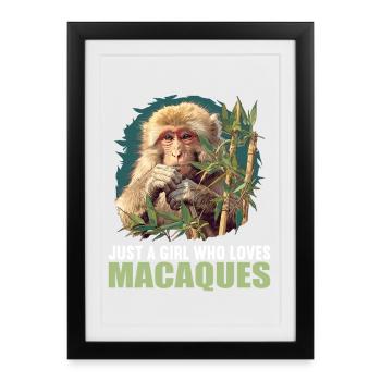 Makaken Makake - Gerahmtes Poster (27 × 37 cm) - Schwarz - Vorne