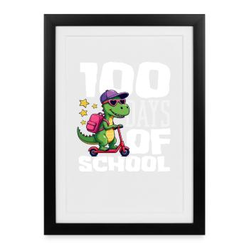 100 Days School Dinosaur Scooter - Framed poster (27 × 37 cm) - black - Front