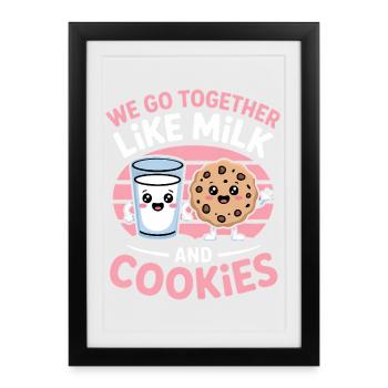 Milk and Cookies Best Friends Kawaii Design - Affiche encadrée (27 × 37 cm) - noir - Devant