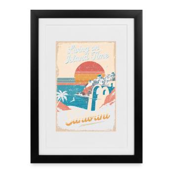 Temps sur l’île à Santorin - Affiche encadrée (27 × 37 cm) - noir - Devant