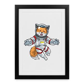 Fox Astronaut Space - Framed poster (27 × 37 cm) - black - Front