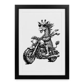 Girafe à moto avec des lunettes de soleil - Affiche encadrée (27 × 37 cm) - noir - Devant