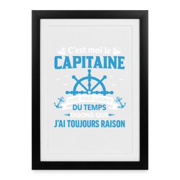 C’est Moi Le Capitaine Humour Voile Marin - Affiche encadrée (27 × 37 cm) - noir - Devant