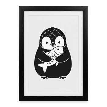 Penguin Fish Cute Animal - Framed poster (27 × 37 cm) - black - Front