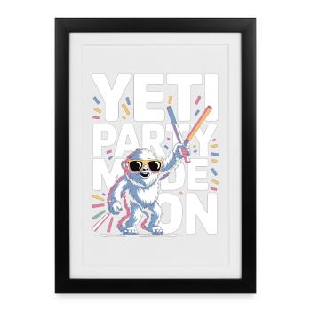 Mode Yeti Party – Monstre de fête drôle - Affiche encadrée (27 × 37 cm) - noir - Devant