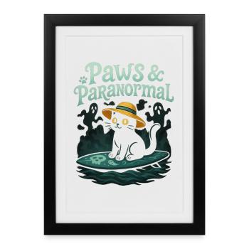 Pattes & Paranormal : Black Cat surfe avec Ghost - Affiche encadrée (27 × 37 cm) - noir - Devant