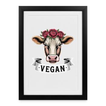 VEGAN Cow with Flower Wreath Animal Love Animal Welfare - Framed poster (27 × 37 cm) - black - Front