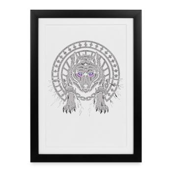 Wolf Symbol T-Shirt – Wolf Head Power Motif - Framed poster (27 × 37 cm) - black - Front