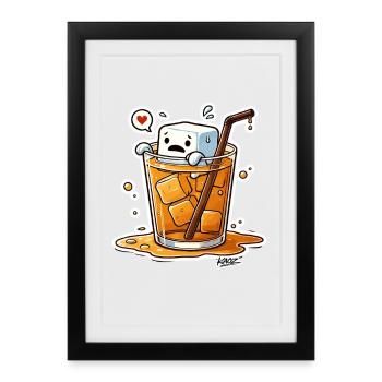Dessins animés avec des glaçons avec le cœur dans une boisson - Affiche encadrée (27 × 37 cm) - noir - Devant