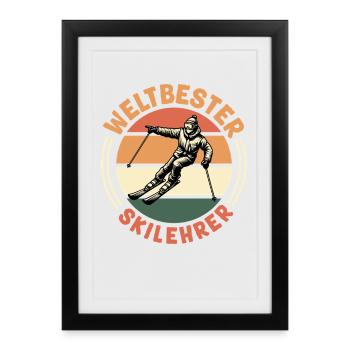Skifahren WELTBESTER SKILEHRER Lustiges - Gerahmtes Poster (27 × 37 cm) - Schwarz - Vorne