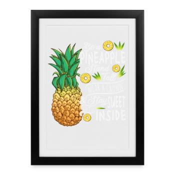 Soyez un ananas debout Mettez une couronne Art de citation - Affiche encadrée (27 × 37 cm) - noir - Devant