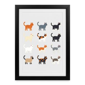 Cats Illustration Grid - Framed poster (27 × 37 cm) - black - Front
