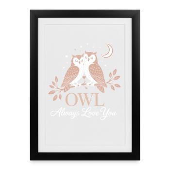 Hiboux chouettes chouette t’aimer toujours Adorer la Saint-Valentin chouette - Affiche encadrée (27 × 37 cm) - noir - Devant