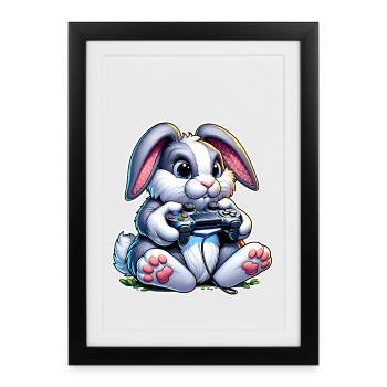 Gamer bunny with controller - Framed poster (27 × 37 cm) - black - Front