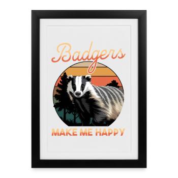 Blaireau animal drôle - Affiche encadrée (27 × 37 cm) - noir - Devant