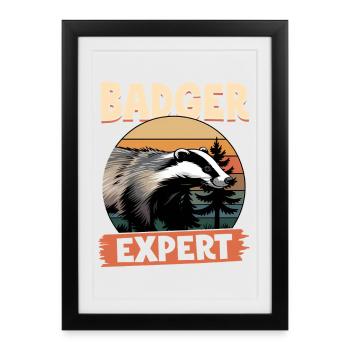 Blaireau animal drôle - Affiche encadrée (27 × 37 cm) - noir - Devant