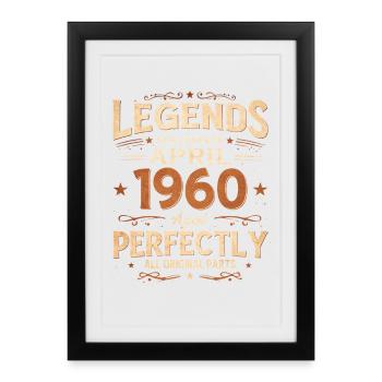 66e anniversaire cadeau Mari avril 1960 Légendaire - Affiche encadrée (27 × 37 cm) - noir - Devant