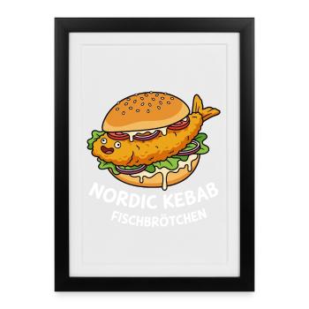 Lustiges Fischbrötchen Küstenhumor Nordsee Ostsee - Gerahmtes Poster (27 × 37 cm) - Schwarz - Vorne