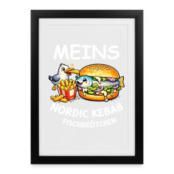 Lustiges Fischbrötchen Küstenhumor Nordsee Ostsee - Gerahmtes Poster (27 × 37 cm) - Schwarz - Vorne