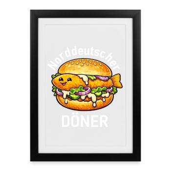 Lustiges Fischbrötchen Küstenhumor Nordsee Ostsee - Gerahmtes Poster (27 × 37 cm) - Schwarz - Vorne