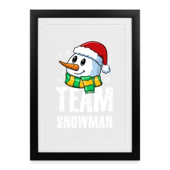Petit bonhomme de neige mignon avec un chapeau et une écharpe de Père Noël - Affiche encadrée (27 × 37 cm) - noir - Devant