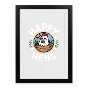 Poules Heureuses poulet Poulet Gardienne - Affiche encadrée (27 × 37 cm) - noir - Devant