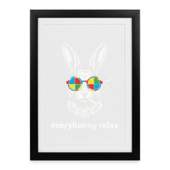 Détendez-vous tous Drôle de lapin avec des lunettes de soleil - Affiche encadrée (27 × 37 cm) - noir - Devant