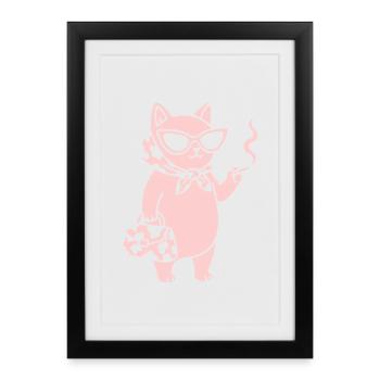 Pink cat with sunglasses - Framed poster (27 × 37 cm) - black - Front
