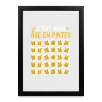 Mon Âge En Pintes 30 ans Humour Anniversaire Bière - Affiche encadrée (27 × 37 cm) - noir - Devant
