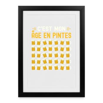 Mon Âge En Pintes 35 ans Humour Anniversaire Bière - Affiche encadrée (27 × 37 cm) - noir - Devant