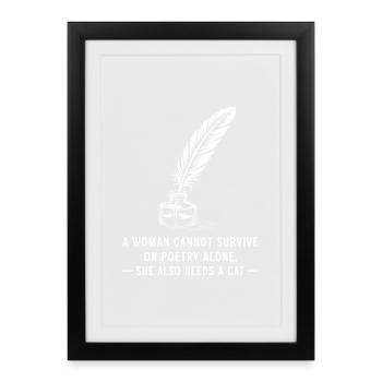 Cat Companion and Poetic Quill - Framed poster (27 × 37 cm) - black - Front