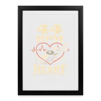 Disques vinyles de collection 44 tours Cœur - Affiche encadrée (27 × 37 cm) - noir - Devant