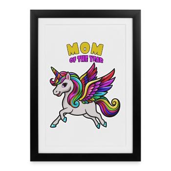 Mutter des Jahres Einhorn - Gerahmtes Poster (27 × 37 cm) - Schwarz - Vorne