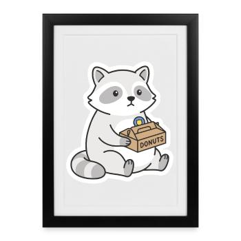 Raccoon Donuts Motif DONUTS - Framed poster (27 × 37 cm) - black - Front