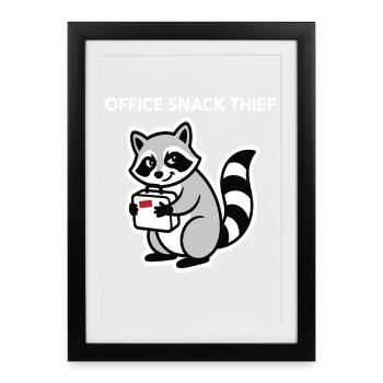 Humour de bureau Voleur de snacks Raton laveur au bureau - Affiche encadrée (27 × 37 cm) - noir - Devant